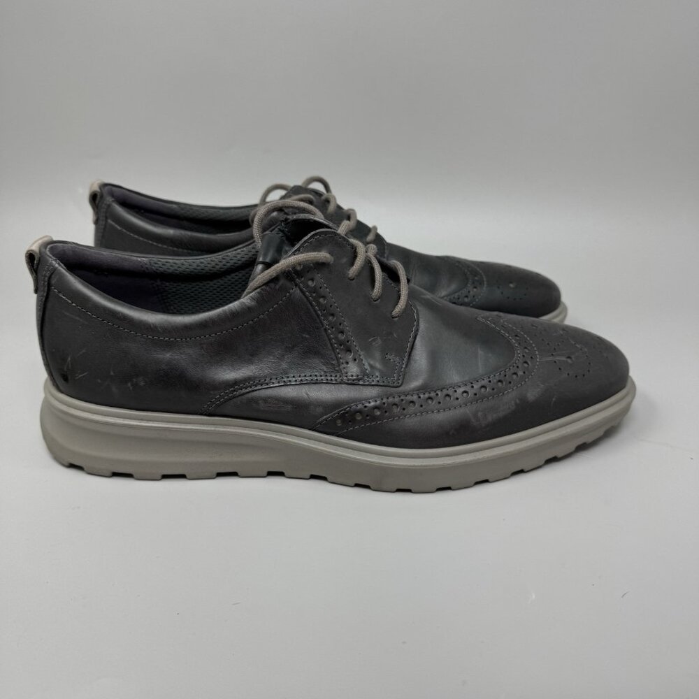 Ecco St.1 Hybrid Lite Men's 10 Black Sneaker Leather Shoes Wingtip Lace-Up Flat